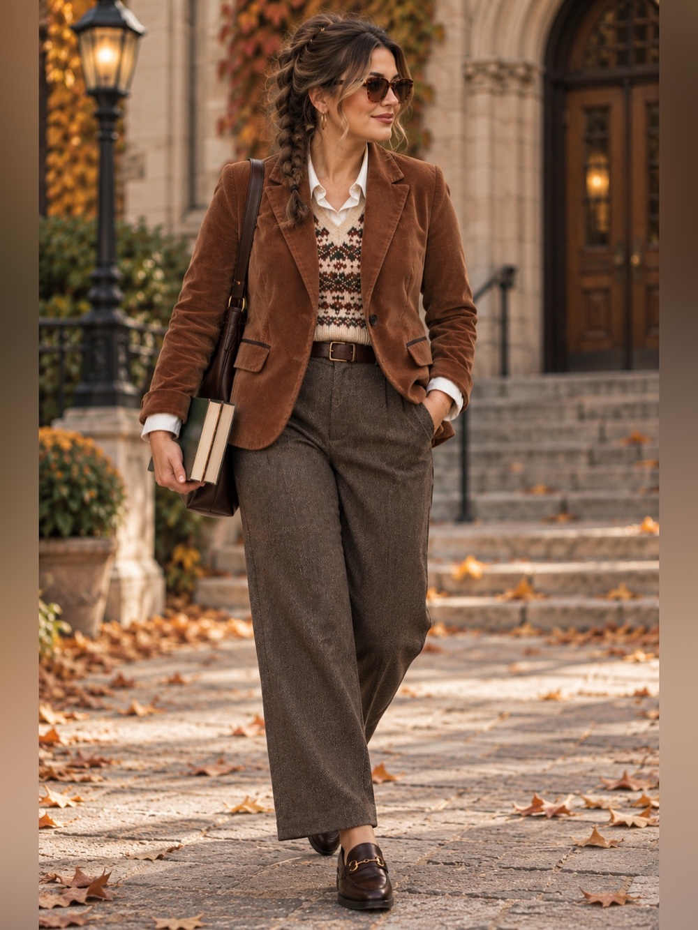 LOFT Petites 2P Brown Corduroy Blazer Velvet Piping Academia Y2K
